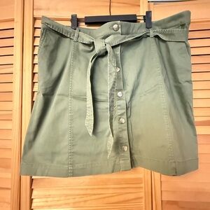 J. Crew Olive Green Button-Front Tie Waist Mini Skirt